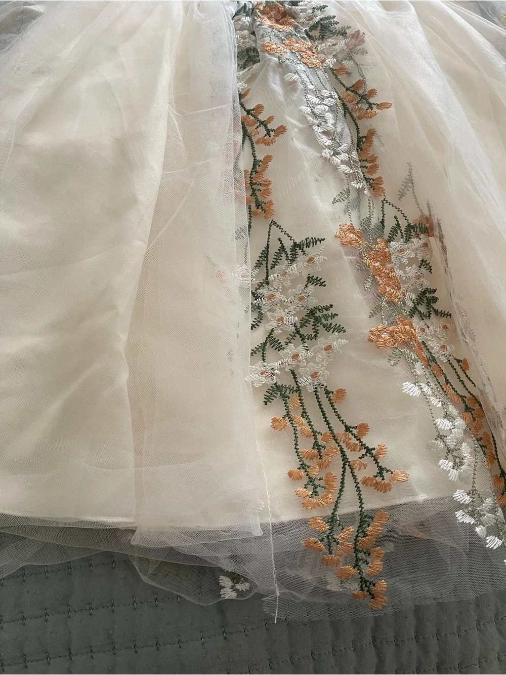 Girls' Ivory Floral Applique Tulle Formal Dress